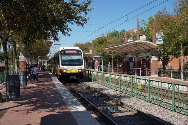 A DART Red Line train at the Downtown Plano station
