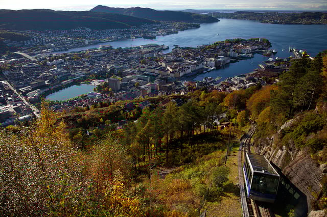 Fløybanen is a funicular which runs up Mount Fløyen