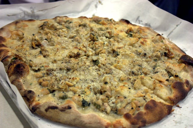 White clam pizza from Pepe's, in the classic New Haven-style