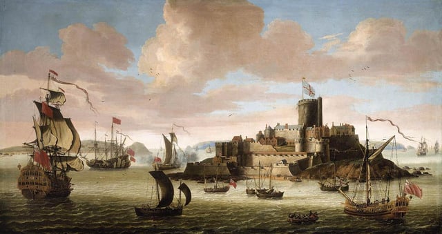 Castle Cornet over the harbour of St Peter Port in the second half of 17th century.