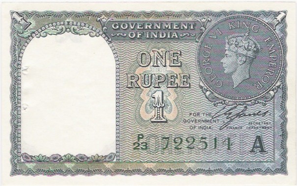 British Indian one rupee note