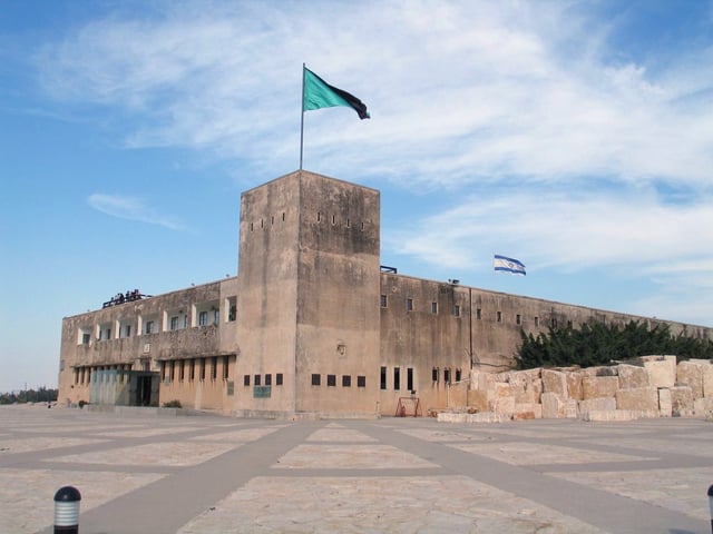 A surviving police Tegart fort at Latrun devised by Sir Charles Tegart, who also introduced border fences and Arab Investigation Centres.
