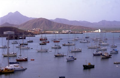 Yachts in Porto Grande, Mindelo on the island of São Vicente. Tourism is a growing source of income on the islands.
