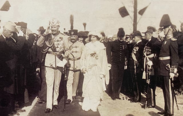 William, Prince of Albania and his wife Princess Sophie of Albania arriving in Durrës, the capital of Albania at that time on 7 March 1914.