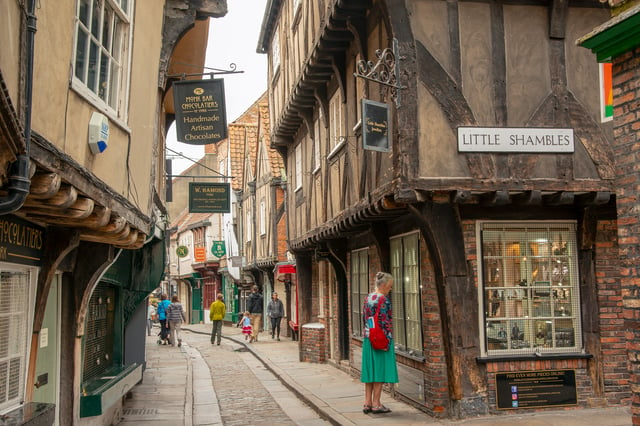 The Shambles is a medieval shopping street in the city; most of the buildings date from between c. 1350 and 1475