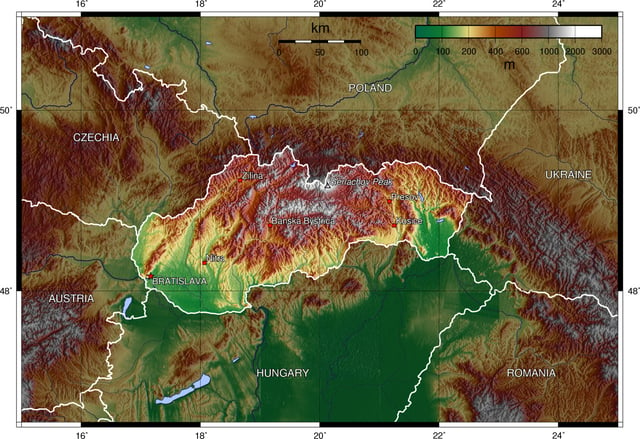 A topographical map of Slovakia