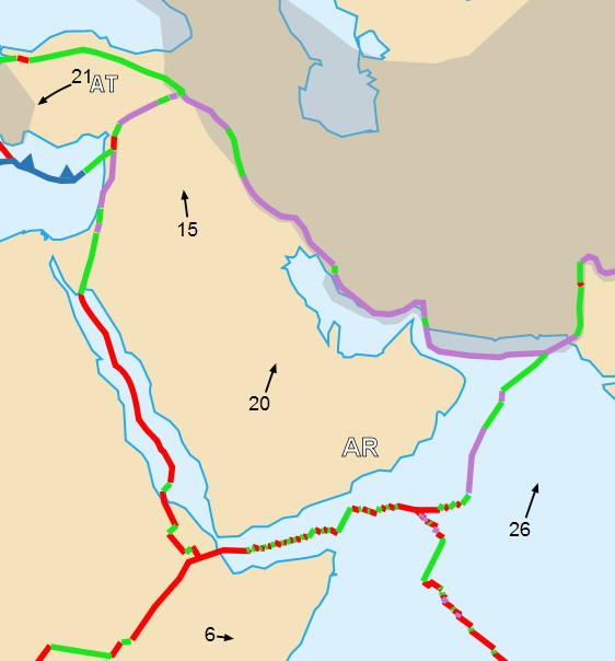 AR-Arabian Plate, velocities with respect to Africa in millimeters per year