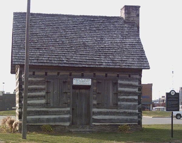 The Barney Sakulin cabin moved from Washington County memorializes Fort Des Moines.