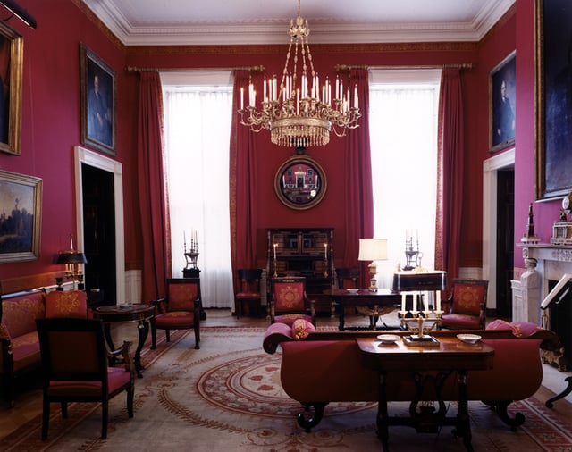 The Red Room as designed by Stéphane Boudin during the presidency of John F. Kennedy