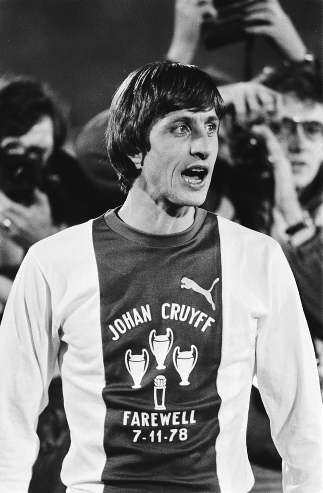 Johan Cruyff played at Ajax from 1959 to 1973, and from 1981 to 1983, winning 3 European Cups; his No. 14 is the only squad number Ajax has ever retired. Cruyff came back to manage the club from 1985 to 1988.