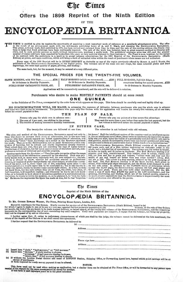 Advertisement for the 9th edition (1898)