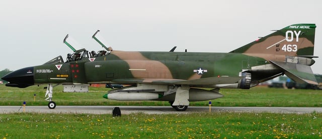 The Collings Foundation F-4D Phantom II, with Vietnam-era "Ritchie/DeBellevue" markings, taxis at Selfridge ANGB, May 2005