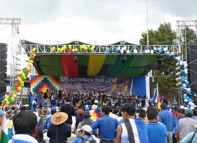 MAS-IPSP partisans celebrate the 16th anniversary of the party's founding in Sacaba, Cochabamba.