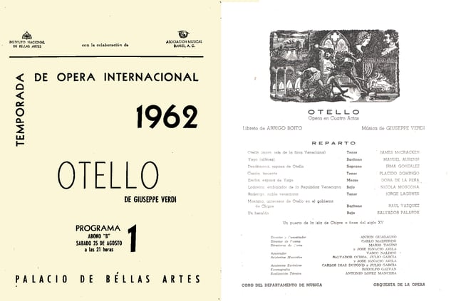Domingo made his debut in Verdi's Otello at Bellas Artes in the comprimario rôle of Cassio in 1962