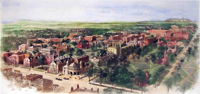 Richard Rummell's 1906 watercolor of the Yale campus, facing north