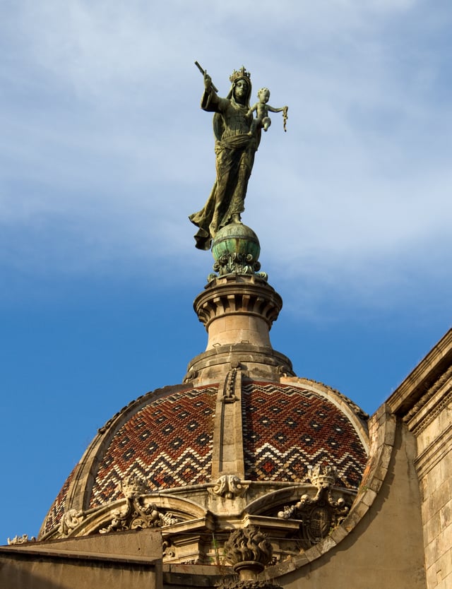The Mare de Déu de la Mercè statue on the Basílica de la Mercè
