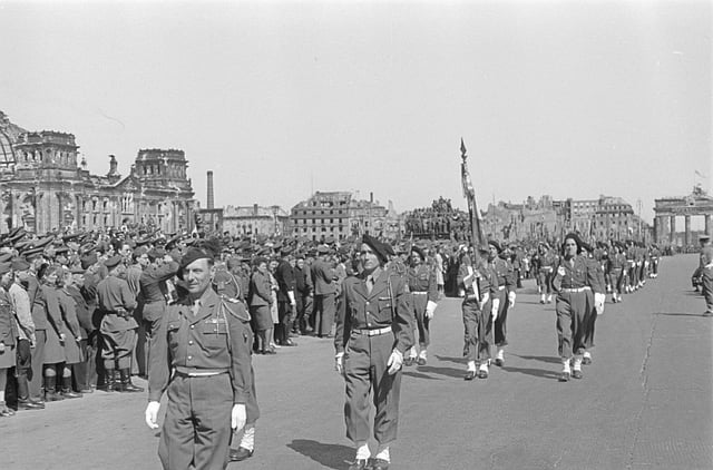 French forces in front of the Reichstag, occupied Berlin, 1946.