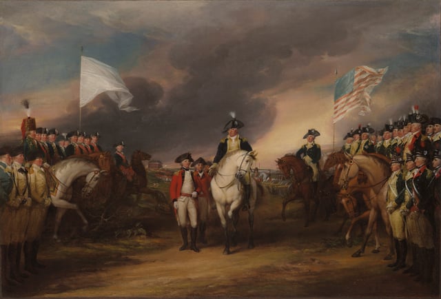 Surrender of Lord Cornwallis by John TrumbullThe siege of Yorktown ended with the surrender of a second British army, marking effective British defeat.