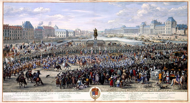 Royal procession passing the Pont-Neuf under Louis XIV