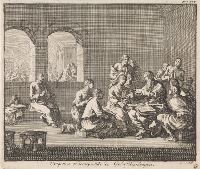 Dutch illustration by Jan Luyken (1700), showing Origen teaching his students