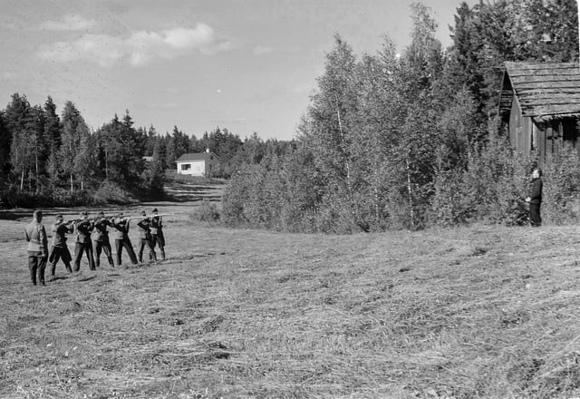 Execution of a Soviet infiltrator by a Finnish firing squad during the Continuation War, 1941–1944.