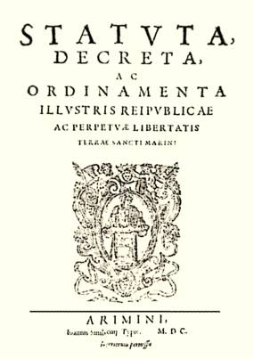 The San Marino constitution, or more precisely statutes, of 1600