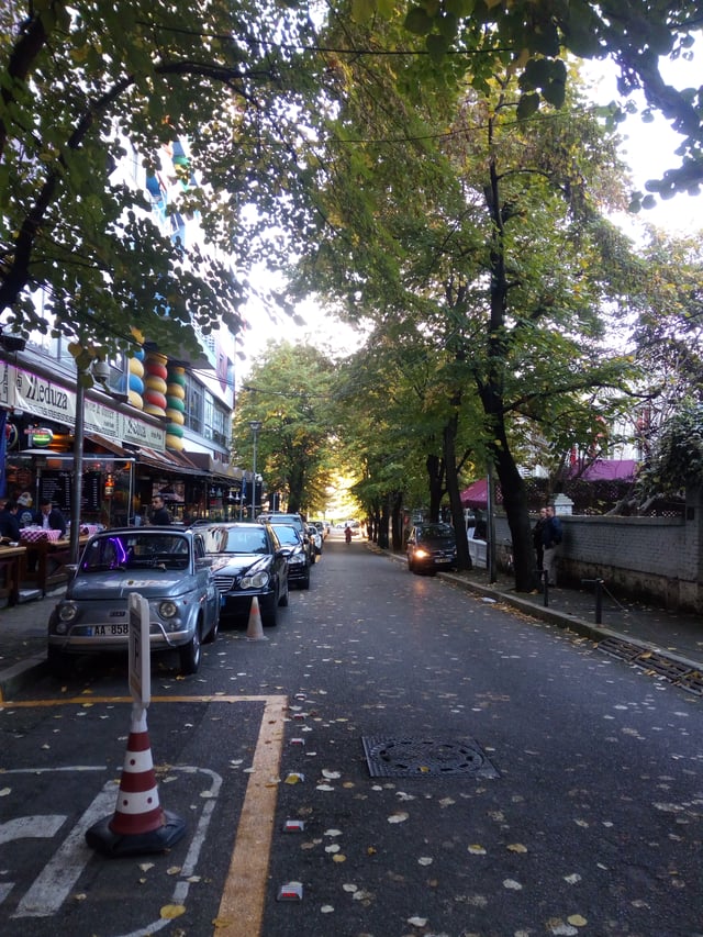 Cafes along Mustafa Matohiti St near Blloku district in central Tirana