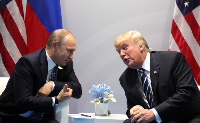 Vladimir Putin and Donald Trump at the 2017 G-20 Hamburg Summit