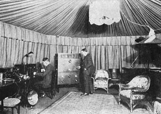 Studio of RCA's first broadcasting station, the short-lived WDY, located at its plant in Roselle Park, New Jersey (1922)