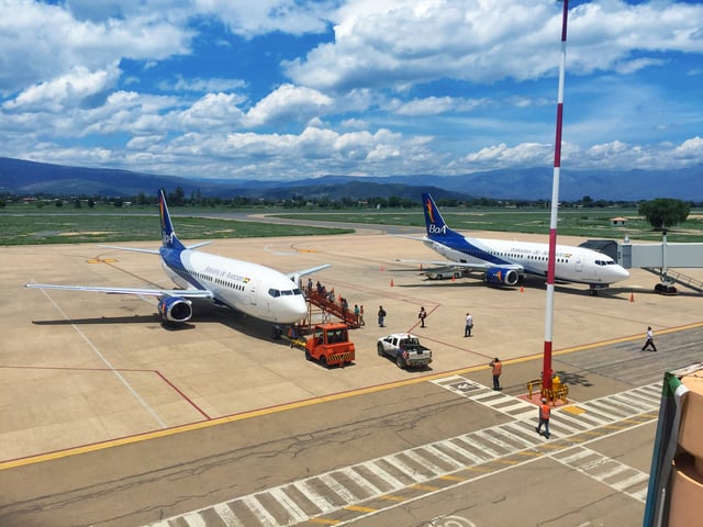 Boliviana de Aviación (BoA) is a state-owned company and the country's largest airline. Two BoA Boeing 737-300s parked at Jorge Wilstermann International Airport.