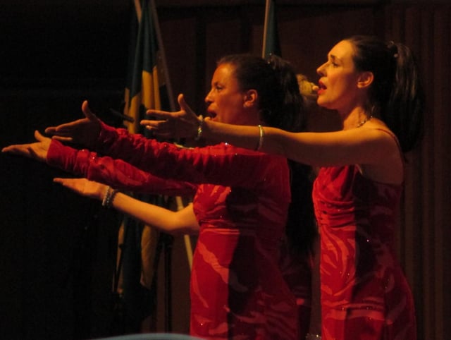 A trio of female singers performing at the Berwald Hall in 2016.