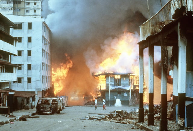 The aftermath of urban warfare during the US invasion of Panama, 1989