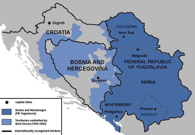 Serbian-held territories of Croatia and Bosnia and Herzegovina during the Yugoslav wars. The War Crimes Tribunal accused Slobodan Milošević of "attempting to create a Greater Serbia"', a Serbian state encompassing the Serb-populated areas of Croatia and Bosnia, and achieved by forcibly removing non-Serbs from large geographical areas through the commission of criminal activity.