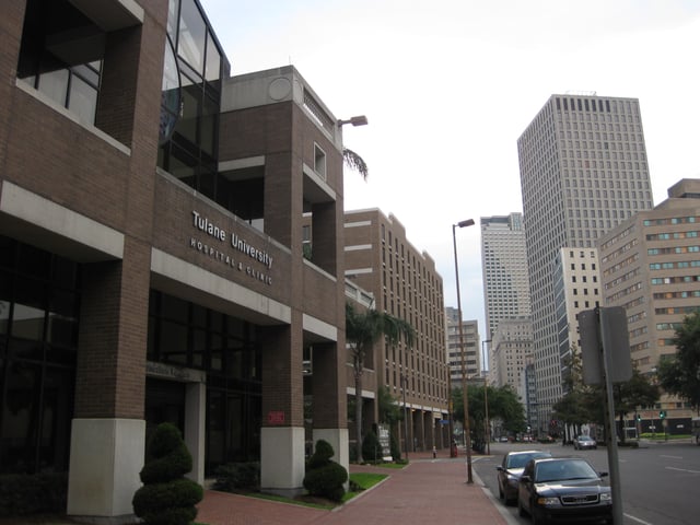 Tulane University Hospital, located in the Medical District of downtown New Orleans and adjacent to the School of Medicine.