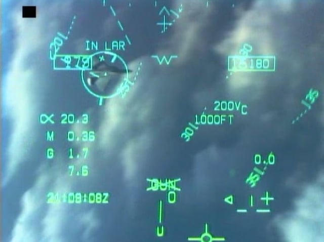 FA-18 HUD while engaged in a mock dogfight