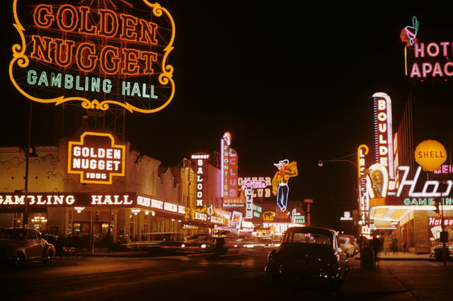 Golden Nugget and Pioneer Club along Fremont Street in 1952