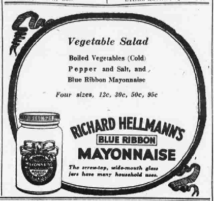 Hellmann's Blue Ribbon ad from 1922.