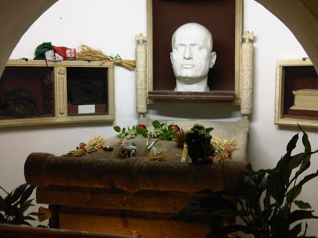 Tomb of Mussolini in the family crypt, in the cemetery of Predappio