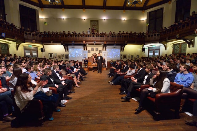 Stephen Fry in the Main Chamber of the Cambridge Union