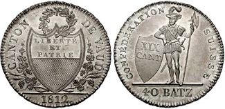 40 Batzen coin of Vaud (1812)