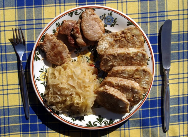Vepřo-knedlo-zelo: roast pork, sauerkraut and knedlíky (dumplings)
