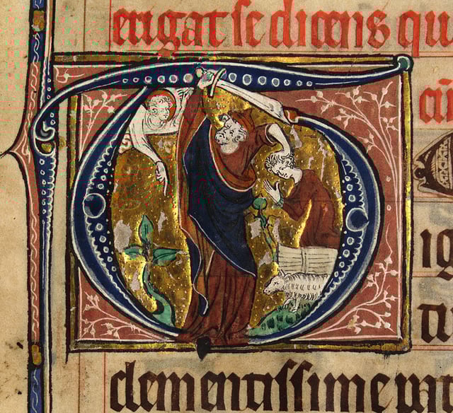 Abraham about to sacrifice Isaac.