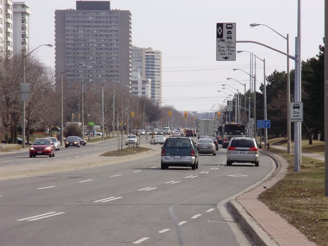 Looking south on Don Mills Road from Eglinton