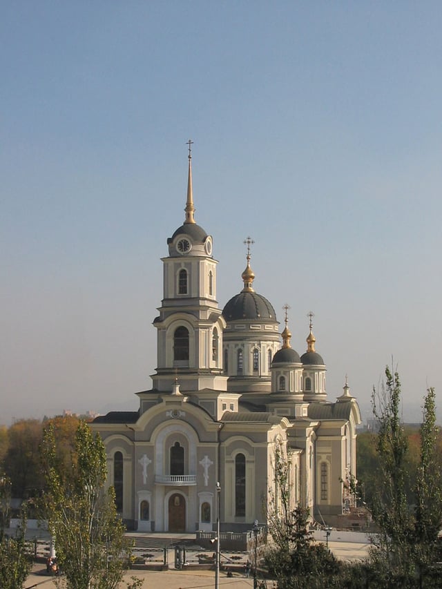 The reconstructed Cathedral of Transfiguration of Jesus in Donetsk.