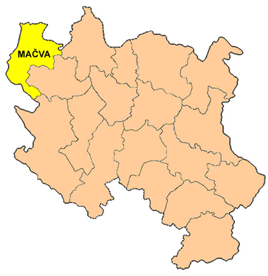 Mačva District in Central Serbia with administrative center in Šabac. District including not only Mačva region, but some adjacent territories as well