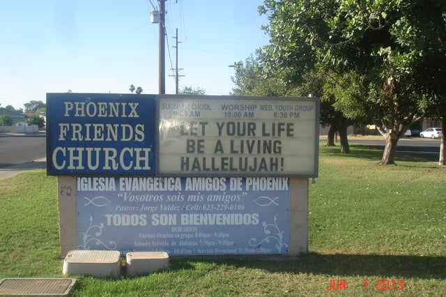 Sign at entrance of Phoenix Friends Church