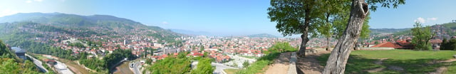 A panoramic view of Sarajevo valley from "Yellow Bastion" (Žuta tabija) lookout, spring 2012.