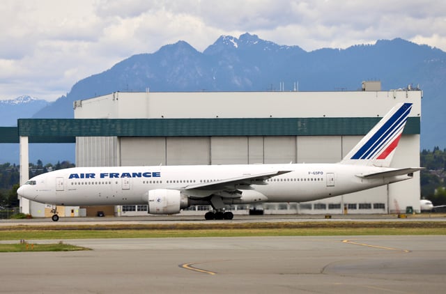 Air France 777-200ER taking off from Vancouver International Airport