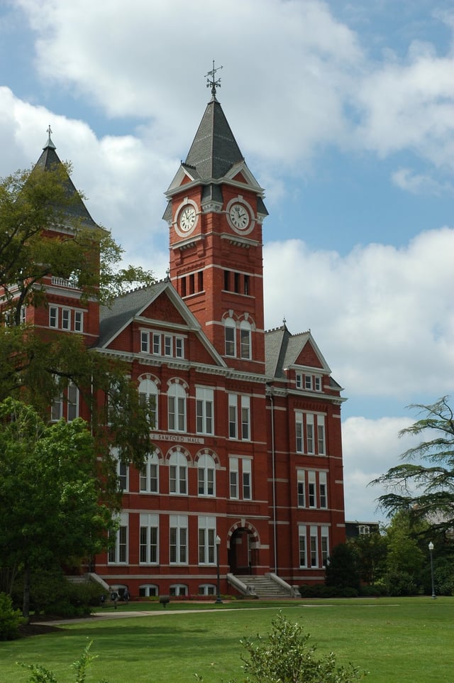 Samford Hall, located on College Street in Auburn, houses the University's administration.