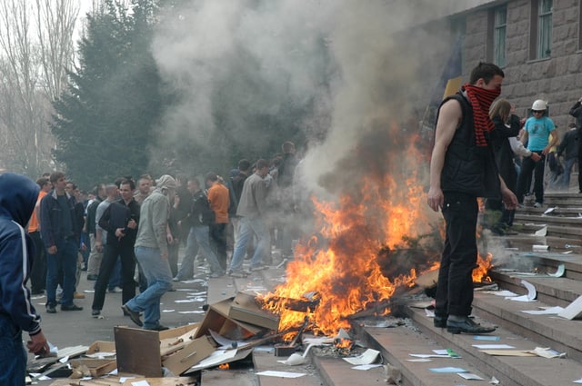 Civil unrest outside the Parliament building in 2009.